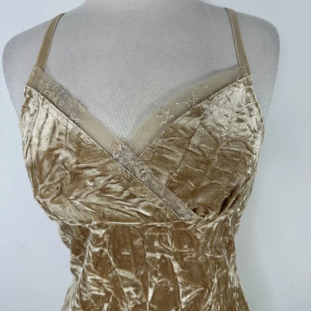 Byerwear Velvet Women's Size Large Gold Y2K Strap Stretch Tank Top